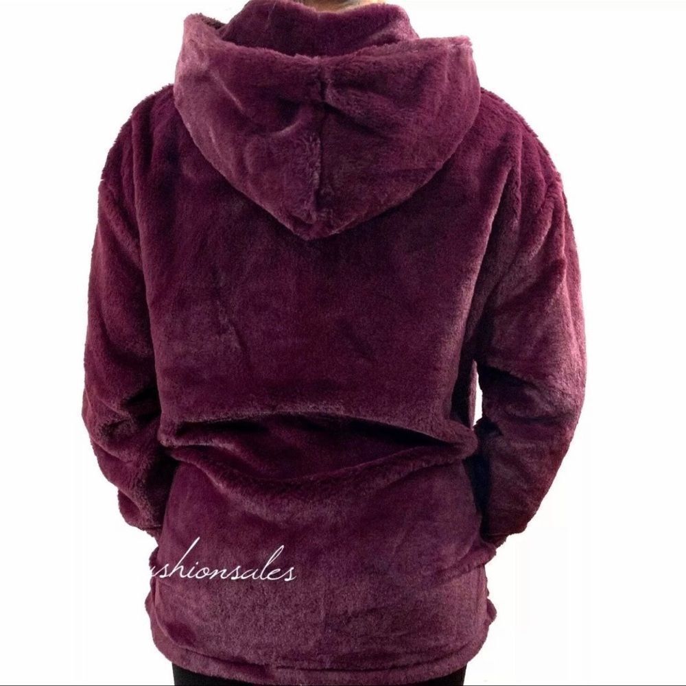 Victorias Secret Pink Faux Fur Campus Hoodie Cozy Supersoft Pullover Jacket Kir - Picture 3 of 6